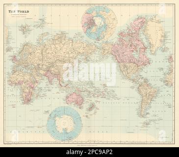 The World showing British Possessions/Empire in pink. 52x63cm. STANFORD 1904 map Stock Photo