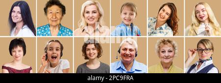 Set of various people expressing positive emotions Stock Photo