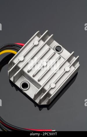 Close shot of 72 watt, 12v to 24 volt / DC to DC step-up electrical converter. Used for increasing car battery voltage. For conversion, DC current. Stock Photo