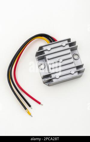 Close shot of 72 watt, 12v to 24 volt / DC to DC step-up electrical converter. Used for increasing car battery voltage. For conversion, DC current Stock Photo