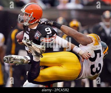 Cleveland Browns quarterback Charlie Frye is chased by Pittsburgh