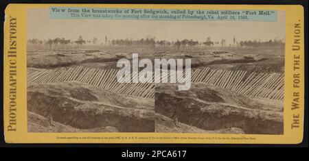 View from the breastworks of Fort Sedgwick, called by the rebel soldiers 'Fort Hell'. Civil War Photograph Collection , Original negative is: LC-B811-3209. Forts & fortifications, Virginia, Petersburg, 1860-1870, Chevaux-de-frise, Virginia, Petersburg, 1860-1870, United States, History, Civil War, 1861-1865, Military facilities, Virginia, Petersburg, Petersburg (Va.), History, Siege, 1864-1865. Stock Photo