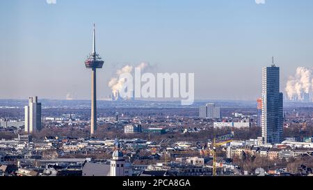 Skyscraper buildings rising above Cologne urban skyline on a bright ...