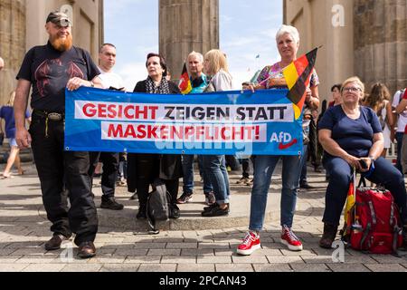 Berlin, Germany 08/29/2020 Supporters of the political party AfD (Alternative for Germany), situated between right and extreme right, demonstrate agai Stock Photo