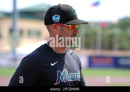 Skip Schumaker Manager of the Miami Marlins walks on the field