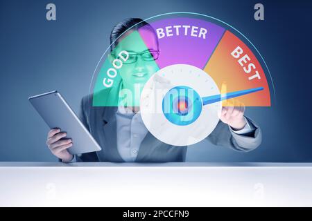 Businesswoman in good better and the best concept Stock Photo - Alamy