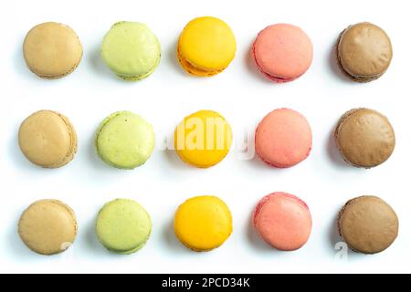 Multi-coloured Macarons on white background Stock Photo