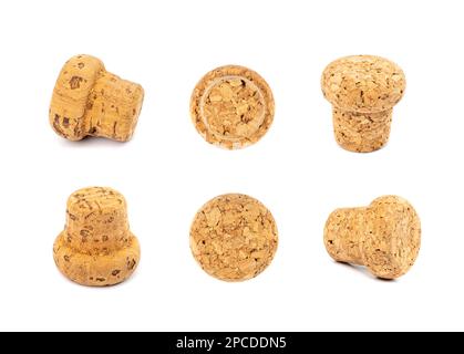 Wine Corks Isolated, Cork Stoppers Set, Natural Cork Caps on White Background Stock Photo