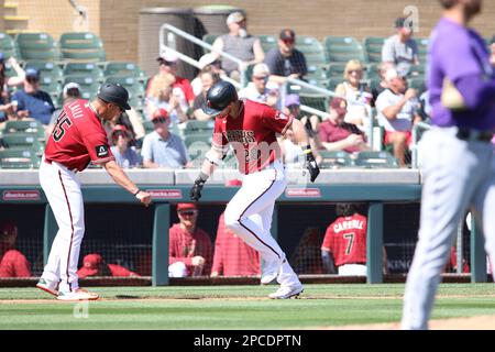 SCOTTSDALE, AZ - MARCH 12: Arizona Diamondbacks DH Kyle Lewis bats