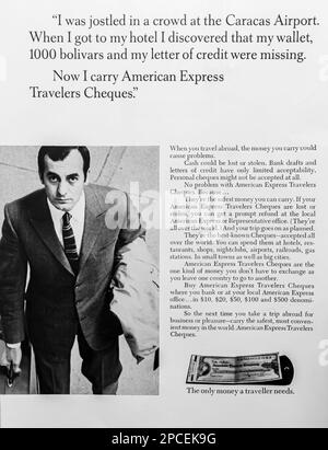 American Express Travelers Cheques  advert in a Natgeo magazine July 1969 Stock Photo