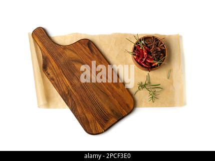 Round wooden board isolated on white background. Top view of chopping board  Stock Photo - Alamy