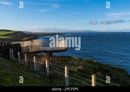 Magheracross Viewing Point Platform and coastline along Northern Ireland's Causeway Coast Stock Photo