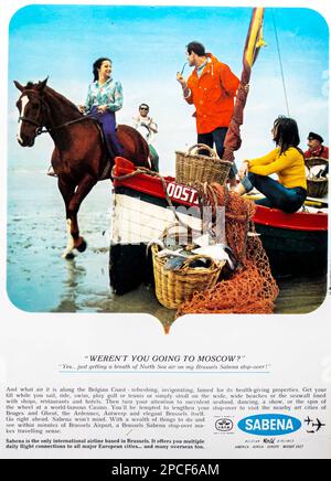 Sabena Belgian airlines advert in a Natgeo magazine March 1968 Stock Photo