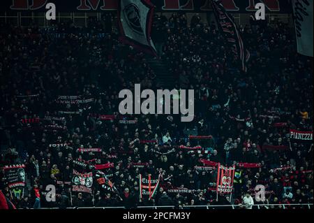 Milan, Italy. 13th Mar, 2023. AC Milan supporters during the Italian Serie A football championship match AC Milan vs Salernitana at San Siro Stadium in Milan, Italy on March 13, 2023 Credit: Piero Cruciatti/Alamy Live News Credit: Piero Cruciatti/Alamy Live News Stock Photo