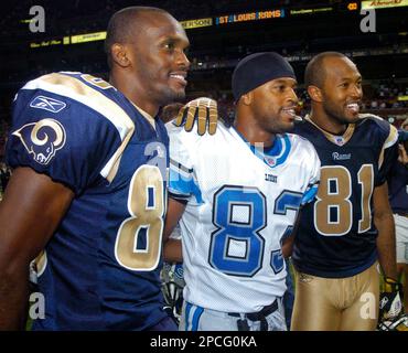 St. Louis Rams Az-Zahir Hakim (81) pulls in a Kurt Warner pass during the  NFC Championship game against the Tampa Bay Buccaneers Sunday, Jan. 23,  2000, in St. Louis, Mo. The Rams