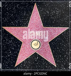 Los Angeles, USA - March  5, 2019: closeup of Star on the Hollywood Walk of Fame for Sting. Stock Photo