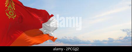 official flag of Identification Thai Army Battalion Ordnance Thailand at cloudy sky background on sunset, panoramic view. Thai travel and patriot conc Stock Photo