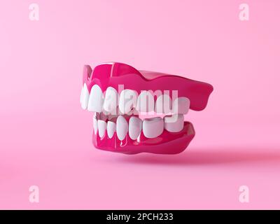 Dental and orthodontic technology for teeth alignment with dental aligner isolated on pink background. Teeth model Stock Photo
