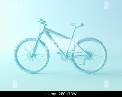 Mint pastel background, monochrome bike in empty space. Blue minimal bicycle, concept of active sport travel. Monochrome. 3D render Stock Photo