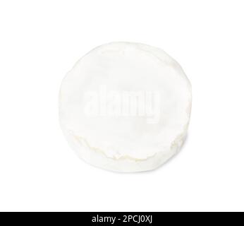 Tasty brie cheese isolated on white, top view Stock Photo