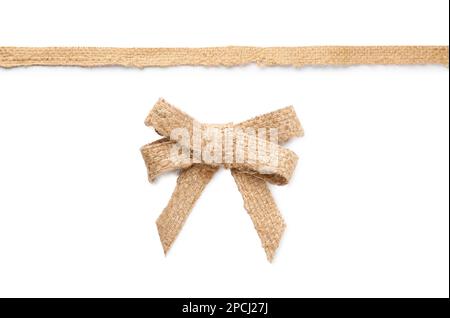 Pretty burlap bow and ribbon on white background Stock Photo - Alamy