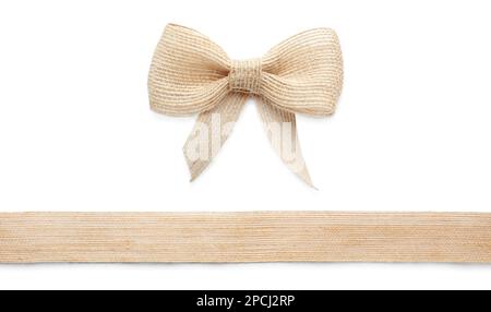 Pretty burlap bow and ribbon on white background Stock Photo - Alamy