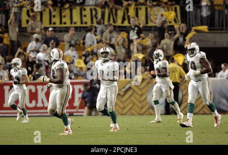 Miami Dolphins quarterback Daunte Culpepper watches from the sidelines as  the Dolphins take on the New England Patriots at Gillette Stadium in  Foxboro, Mass. on October 8, 2006. (UPI Photo/Katie McMahon Stock