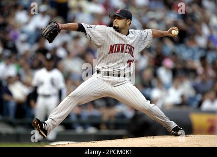 Minnesota Twins starter Johan Santana delivers a pitch in the third inning  as the Toronto Blue Jays host the Twins in their home opener at the Rogers  Center in Toronto, Canada on