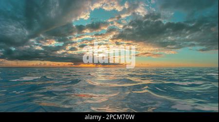 Cloudy sunset or sunrise over cold, choppy water Stock Photo