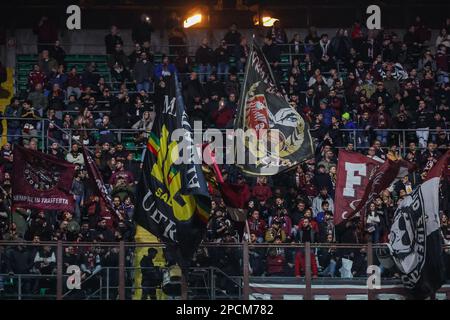 Milan, Italy. 13th Mar, 2023. US Salernitana 1919 supporters during Serie A 2022/23 football match between AC Milan and US Salernitana 1919 at San Siro Stadium, Milan, Italy on March 13, 2023 Credit: Independent Photo Agency/Alamy Live News Stock Photo