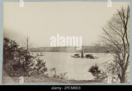 Double turretted i.e. turreted monitor, 'Onondaga', James River, Virginia. No. B595, Title from item, Hand written on verso: 'Miller, vol. V, p. 311', Similar to LC-B811-2540, Gift; Col. Godwin Ordway; 1948. United States, History, Civil War, 1861-1865, United States, Virginia, James River. Stock Photo