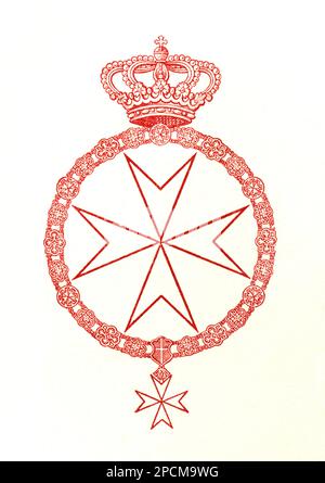 1939: The coat of arms of italian  SOVRANO ORDINE DI MALTA , S.M.O. DEI CAVALIERI DI MALTA . The Sovereign Military Hospitaller Order of Saint John of Jerusalem, of Rhodes and of Malta, better known as the Sovereign Military Order of Malta (SMOM), is a Roman Catholic religious order. - SMO - S M O -  nobiltà  italiana - Nobility  - nobili - HISTORY - FOTO STORICHE -  CAVALIERATO -  CROCE - CROSS - insegna ARALDICA - stemma ARALDICO - Cavalieri Ospitalieri di Rodi - Rodos - Knights Hospitaller - Sovereign Order of  Knights of Malta  ----  Archivio GBB Stock Photo