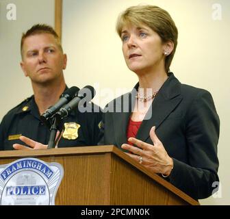 Massachusetts District Attorney Martha Coakley right speaks to