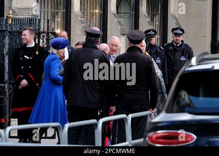 London, UK. 13th March, 2023. Camilla, the Queen Consort and King Charles III leave after the annual Commonwealth Day multi-faith service held in Westminster Abbey, celebrating the Commonwealth and its 56 member nations. Credit: Eleventh Hour Photography/Alamy Live News Stock Photo