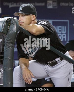 Florida Marlins manager Joe Girardi looks at the field during the team's  home opener baseball game against the San Diego Padres Tuesday, April 11,  2006, in Miami. The Pasres won 9-3. (AP