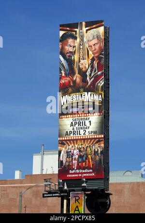 Los Angeles, California, USA 13th March 2023 A general view of atmosphere of Wrestlemania Billboard on Sunset Blvd on March 13, 2023 in Los Angeles, California, USA. Photo by Barry King/Alamy Stock Photo Stock Photo