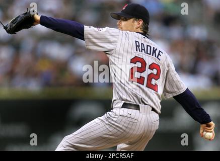 Minnesota Twins starting pitcher Brad Radke delivers a pitch in the first  inning of Game 3 in the American League Divisional Series baseball game  against the Oakland Athletics, Friday, Oct. 6, 2006