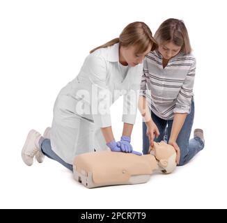 People, mannequin or first aid in office for learning, CPR workshop or ...