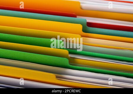 Many different files with documents as background, top view Stock Photo ...