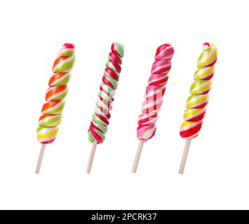 Set with tasty colorful lollipops on white background Stock Photo