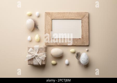 Easter flat lay square arrangement on a plane Stock Photo
