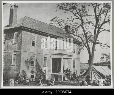 Bolling house originally named "Mitchell's" (later "Bull Hill"), possibly located in Hopewell, Virginia. Title devised by library staff, Caption continues: It stood in the present day "Mansion Hills" subdivision of Hopewell, Virginia on the south bank of the Appomattox River between Petersburg and City Point. It burned in 1925 and was later torn down. At the time of this photo, it was owned by the Bland Family. Nearby Broadway Landing was used to land cattle during the siege of Petersburg. The house was shelled by Federal gunboats. Information about this house is filed in the Reference File un Stock Photo