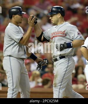 Cleveland Indians' Travis Hafner celebrates his grand slam home run off of  Boston Red Sox relief pitcher Kevin Foulke during the ninth inning at  Fenway Park in Boston Tuesday, June 28, 2005.