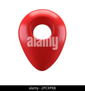 Red glossy map geo tag pin isolated on white background. 3d rendering ...