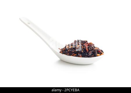 Smoked dry chili pepper flakes. Crushed red peppers isolated on the white background. Stock Photo