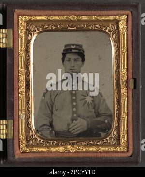 Unidentified soldier from Co. B (Sunflower Dispersers), 3rd Mississippi Infantry Regiment in uniform and kepi with letter 'W'. Liljenquist Family Collection of Civil War Photographs , FAmbrotype/Tintype photograph filing series , pp/liljconfed. Confederate States of America, Army, Mississippi Infantry Regiment, 3rd, People, 1860-1870, Soldiers, Confederate, 1860-1870, Military uniforms, Confederate, 1860-1870, United States, History, Civil War, 1861-1865, Military personnel, Confederate. Stock Photo