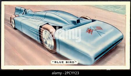 blue bird cigarette Land Speed Record Breaker Blue Bird - Car Vintage Cigarette Card Stock  Photo