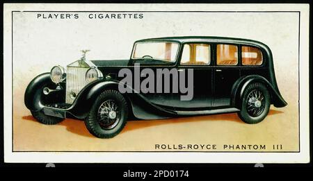 Rolls-Royce Phantom III, 1936 - Car Vintage Cigarette Card Stock Photo