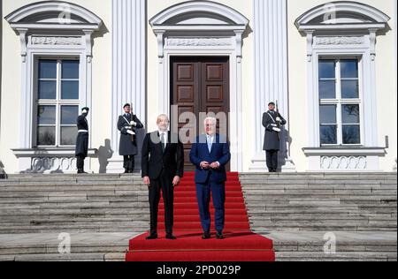 Berlin, Germany. 14th Mar, 2023. German President Frank-Walter Steinmeier (r) receives Ilham Aliyev, President of Azerbaijan, for talks at Bellevue Palace. Credit: Bernd von Jutrczenka/dpa/Alamy Live News Stock Photo