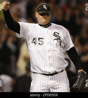 Chicago White Sox pitcher Bobby Jenks, left, and catcher A.J. Pierzynski  celebrate the White Sox 8-7 win over the Minnesota Twins in a major league  baseball game Thursday, July 15, 2010 in